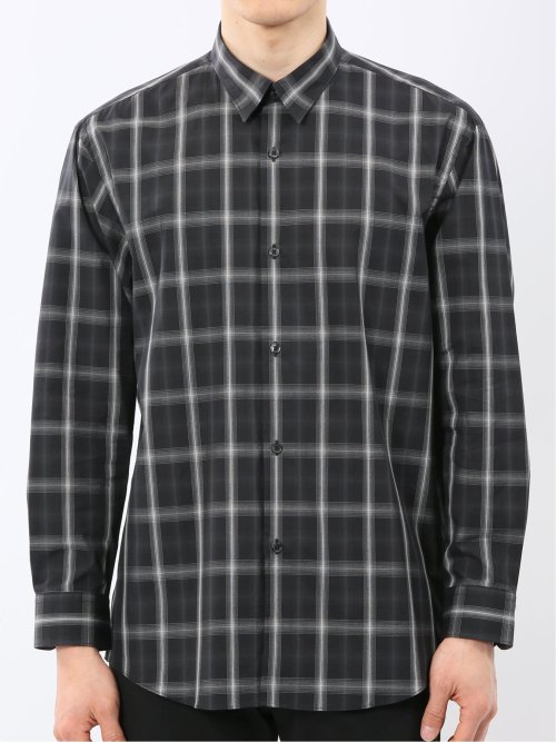 ストレッチ 綿チェック レギュラーカラー 長袖 シャツ