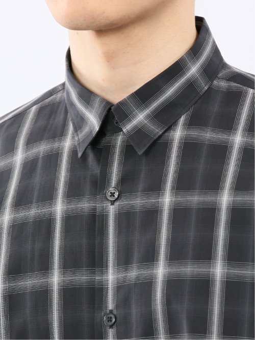 ストレッチ 綿チェック レギュラーカラー 長袖 シャツ