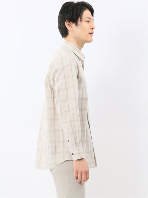 ストレッチ 綿チェック レギュラーカラー 長袖 シャツ