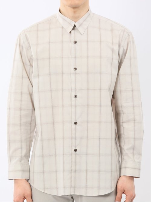 ストレッチ 綿チェック レギュラーカラー 長袖 シャツ