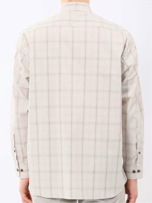 ストレッチ 綿チェック レギュラーカラー 長袖 シャツ