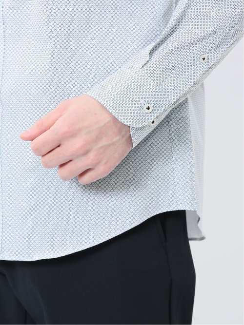 ストレッチ プリント ワイドカラー長袖シャツ