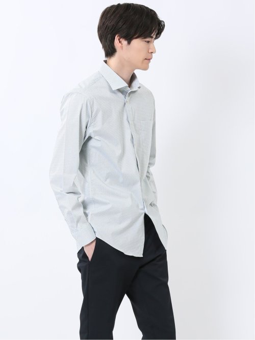 ストレッチ プリント ワイドカラー長袖シャツ