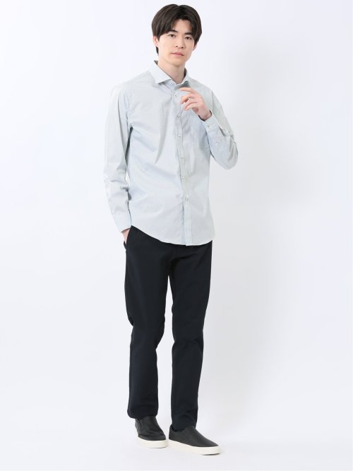 ストレッチ プリント ワイドカラー長袖シャツ