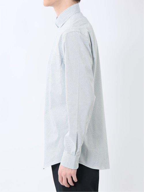 ストレッチ プリント ワイドカラー長袖シャツ