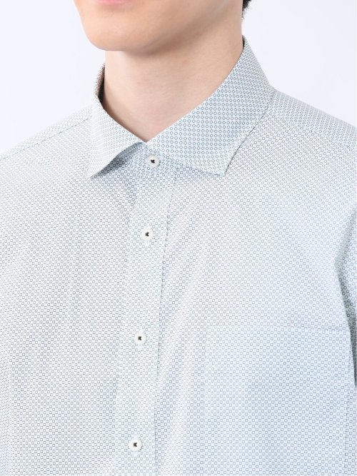 ストレッチ プリント ワイドカラー長袖シャツ