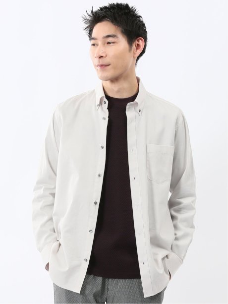 ストレッチ 綿ツイル ボタンダウン長袖シャツ