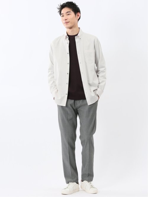 ストレッチ 綿ツイル ボタンダウン長袖シャツ
