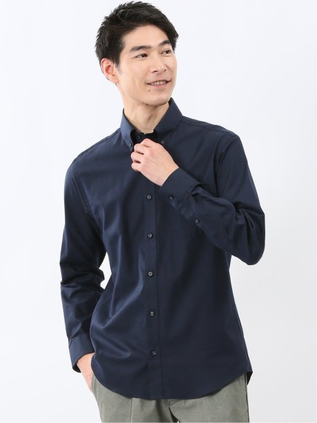 ストレッチ 綿ツイル ボタンダウン長袖シャツ