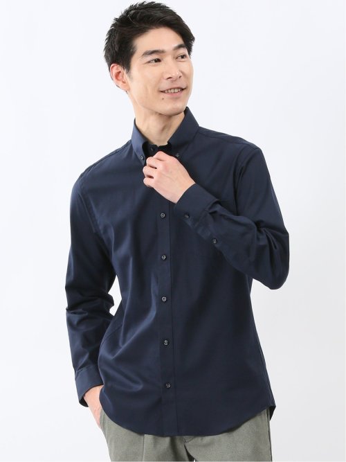 ストレッチ 綿ツイル ボタンダウン長袖シャツ