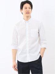 ストレッチ 綿スラブ ボタンダウン 7分袖 シャツ
