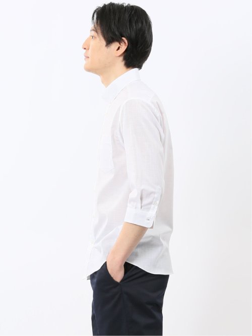 ストレッチ 綿スラブ ボタンダウン 7分袖 シャツ