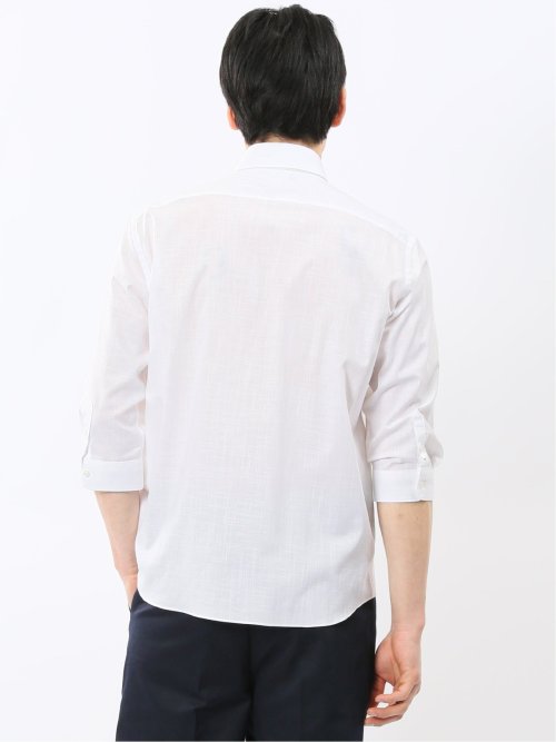 ストレッチ 綿スラブ ボタンダウン 7分袖 シャツ