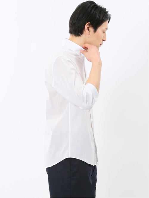 ストレッチ 綿スラブ ボタンダウン 7分袖 シャツ