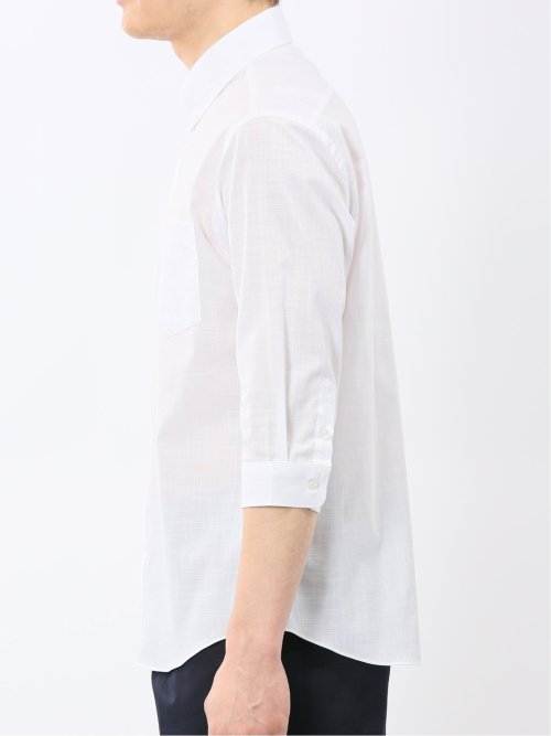 ストレッチ 綿スラブ ボタンダウン 7分袖 シャツ