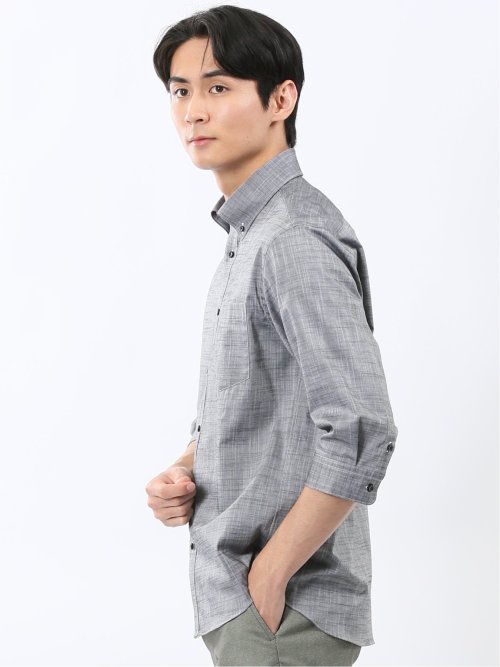 ストレッチ 綿スラブ ボタンダウン 7分袖 シャツ