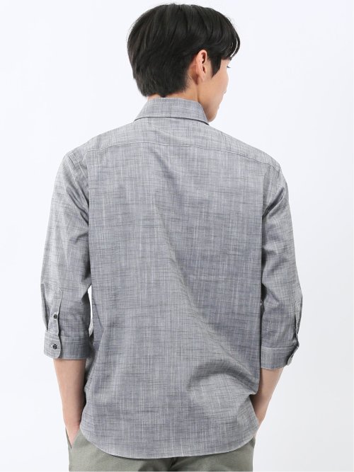 ストレッチ 綿スラブ ボタンダウン 7分袖 シャツ