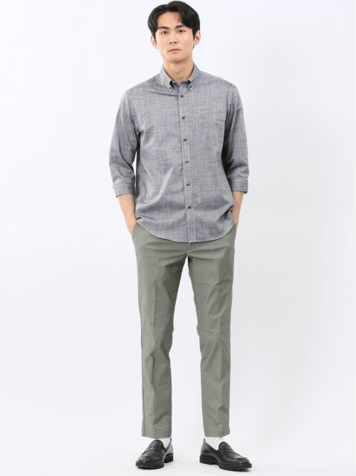 ストレッチ 綿スラブ ボタンダウン 7分袖 シャツ