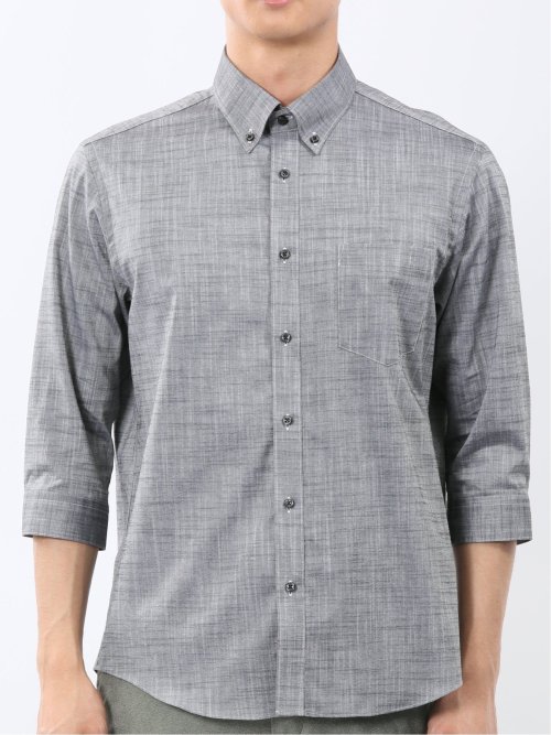 ストレッチ 綿スラブ ボタンダウン 7分袖 シャツ