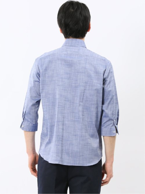 ストレッチ 綿スラブ ボタンダウン 7分袖 シャツ