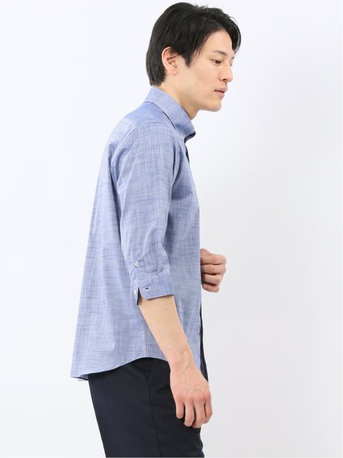 ストレッチ 綿スラブ ボタンダウン 7分袖 シャツ