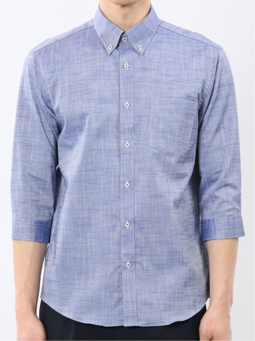 ストレッチ 綿スラブ ボタンダウン 7分袖 シャツ