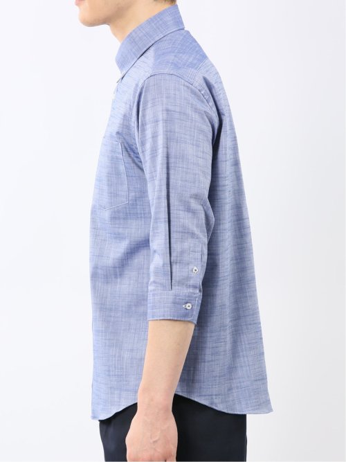 ストレッチ 綿スラブ ボタンダウン 7分袖 シャツ