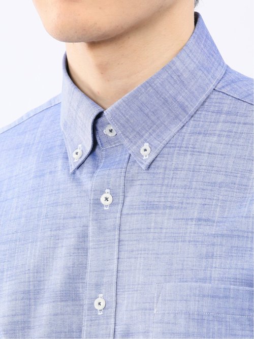 ストレッチ 綿スラブ ボタンダウン 7分袖 シャツ