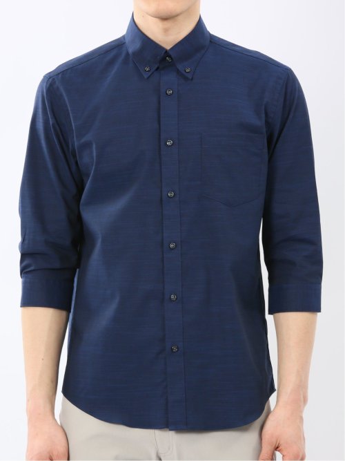 ストレッチ 綿スラブ ボタンダウン 7分袖 シャツ