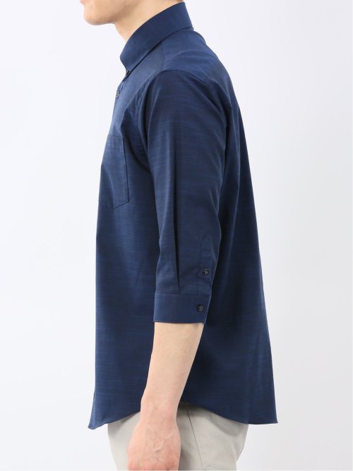 ストレッチ 綿スラブ ボタンダウン 7分袖 シャツ