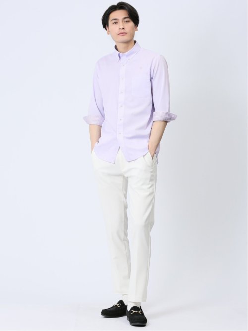 吸水速乾パナマ ボタンダウン7分袖シャツ