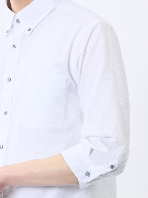 クールマックス サッカー ボタンダウン 7分袖シャツ