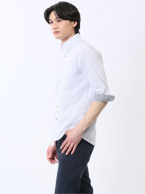 クールマックス サッカー ボタンダウン 7分袖シャツ