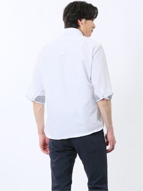 クールマックス サッカー ボタンダウン 7分袖シャツ