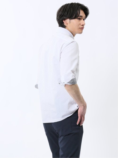 クールマックス サッカー ボタンダウン 7分袖シャツ