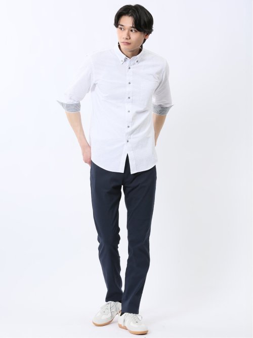 クールマックス サッカー ボタンダウン 7分袖シャツ