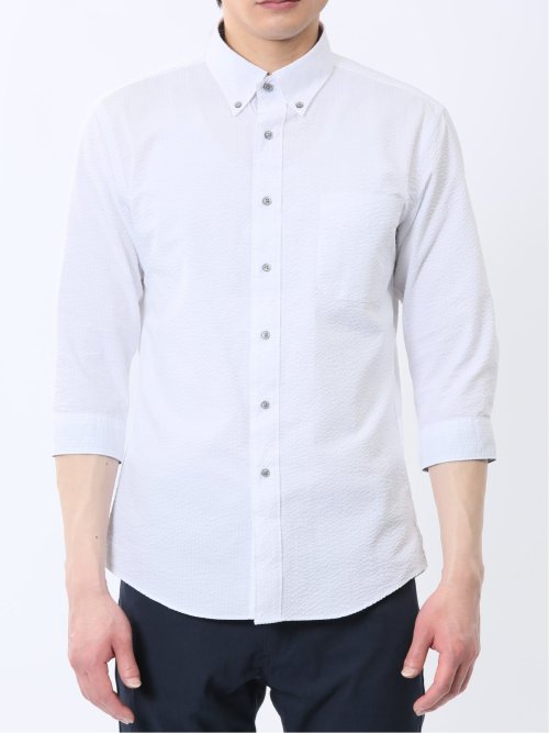 クールマックス サッカー ボタンダウン 7分袖シャツ