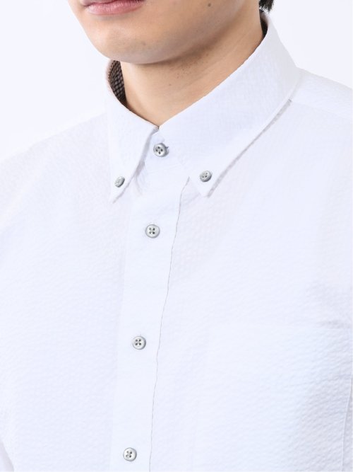 クールマックス サッカー ボタンダウン 7分袖シャツ