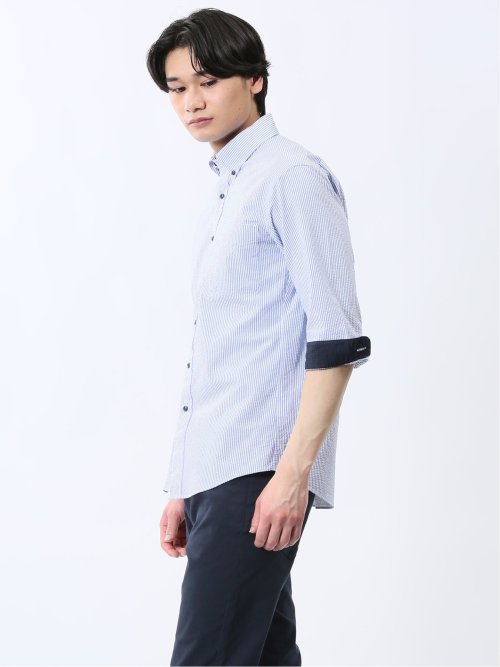 クールマックス サッカー ボタンダウン 7分袖シャツ