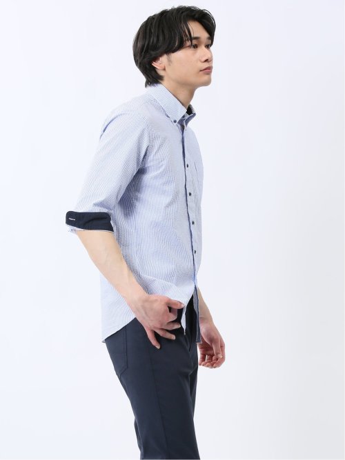 クールマックス サッカー ボタンダウン 7分袖シャツ