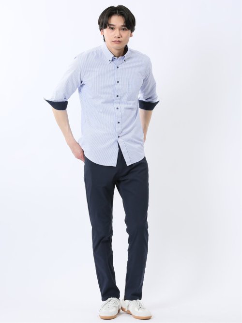 クールマックス サッカー ボタンダウン 7分袖シャツ