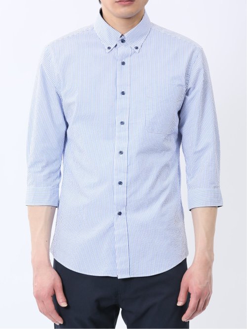 クールマックス サッカー ボタンダウン 7分袖シャツ