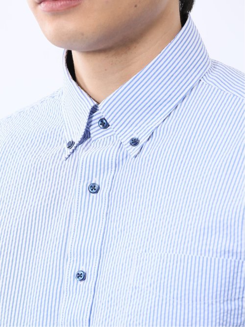 クールマックス サッカー ボタンダウン 7分袖シャツ