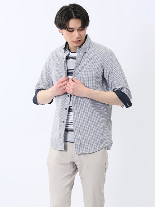 クールマックス サッカー ボタンダウン 7分袖シャツ