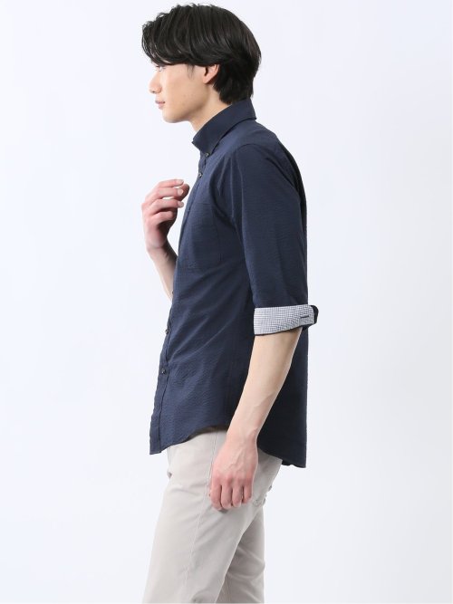 クールマックス サッカー ボタンダウン 7分袖シャツ