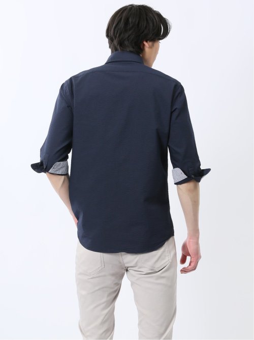 クールマックス サッカー ボタンダウン 7分袖シャツ