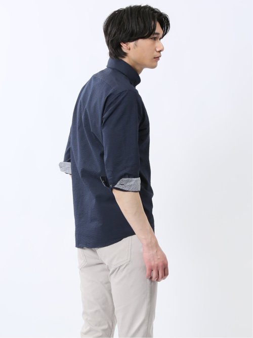 クールマックス サッカー ボタンダウン 7分袖シャツ