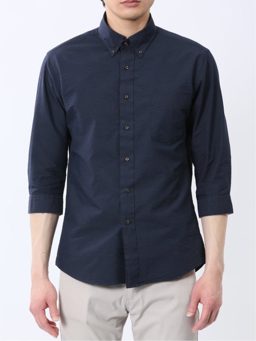 クールマックス サッカー ボタンダウン 7分袖シャツ