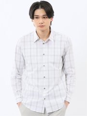 ストレッチ 綿チェック ボタンダウン長袖シャツ