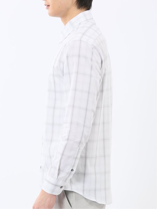 ストレッチ 綿チェック ボタンダウン長袖シャツ